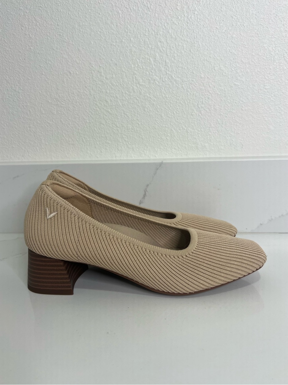 Vivaia Beige Knit Low Block Heel Pumps - Women size 36.5